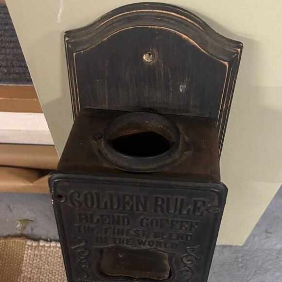 Vintage Black and Brown Wall-Mounted Coffee Grinder - Picture 4 of 10